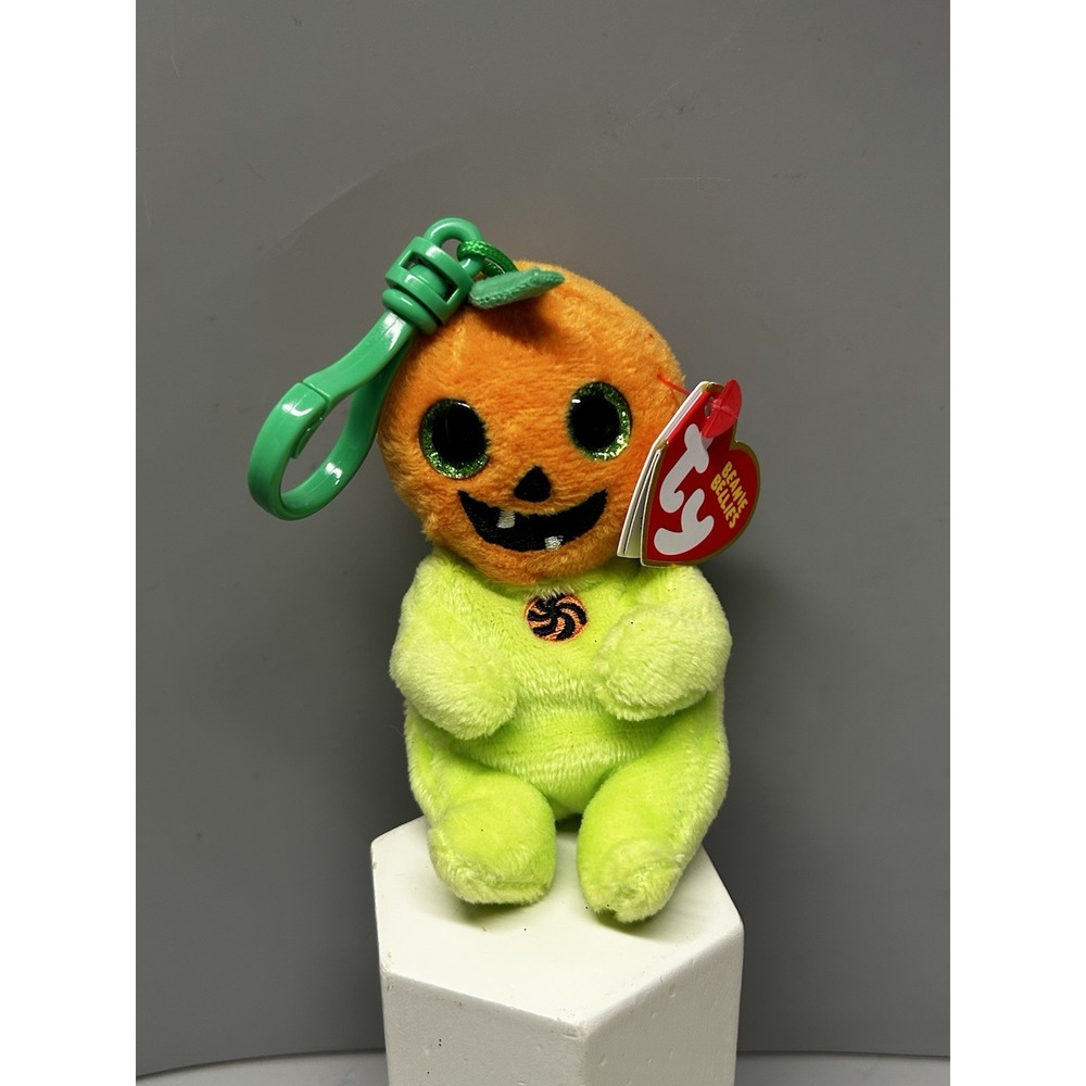 TY Beanie Baby Bellies Key Clip - HOLLOW Halloween Pumpkin Belly (4 Inch) W/ tag